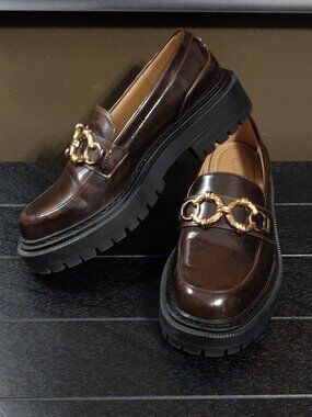 Circus By Sam Edelman Ella Chunky Lug Sole Loafers Chestnut US 7.5